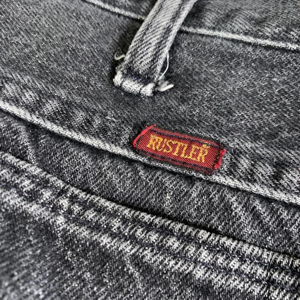 Vintage Rustler Jeans Mens‎ 38X32 Black Gray Denim Relaxed Fit Made USA 90s